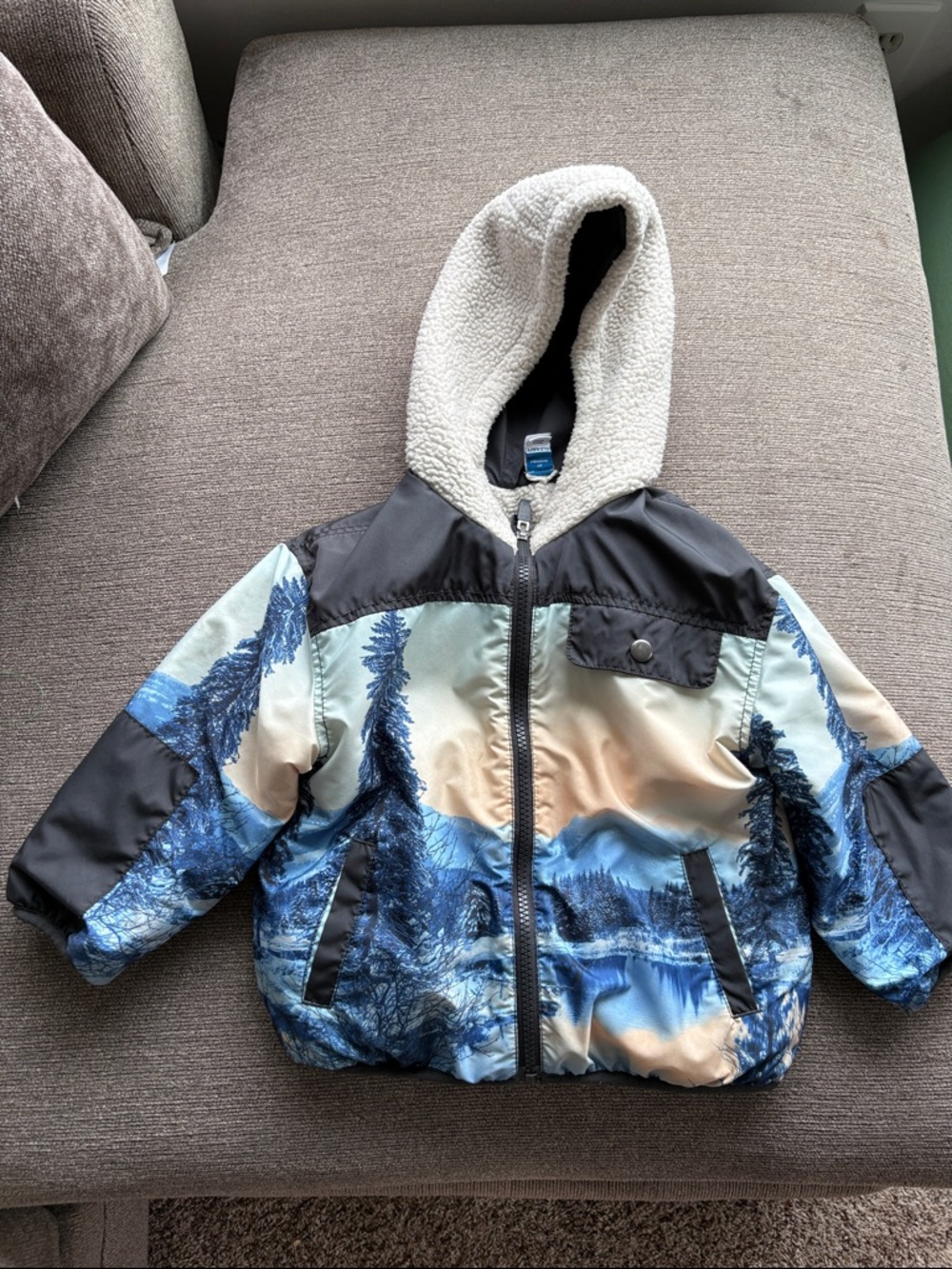 Old Navy Kids  Sherpa Lined Puffer Jacket mountain scene